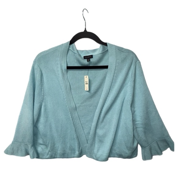 Talbots - Light Blue Open-Front Cardigan - Ruffle Sleeve - Cotton Blend - XLarge - Picture 3 of 7